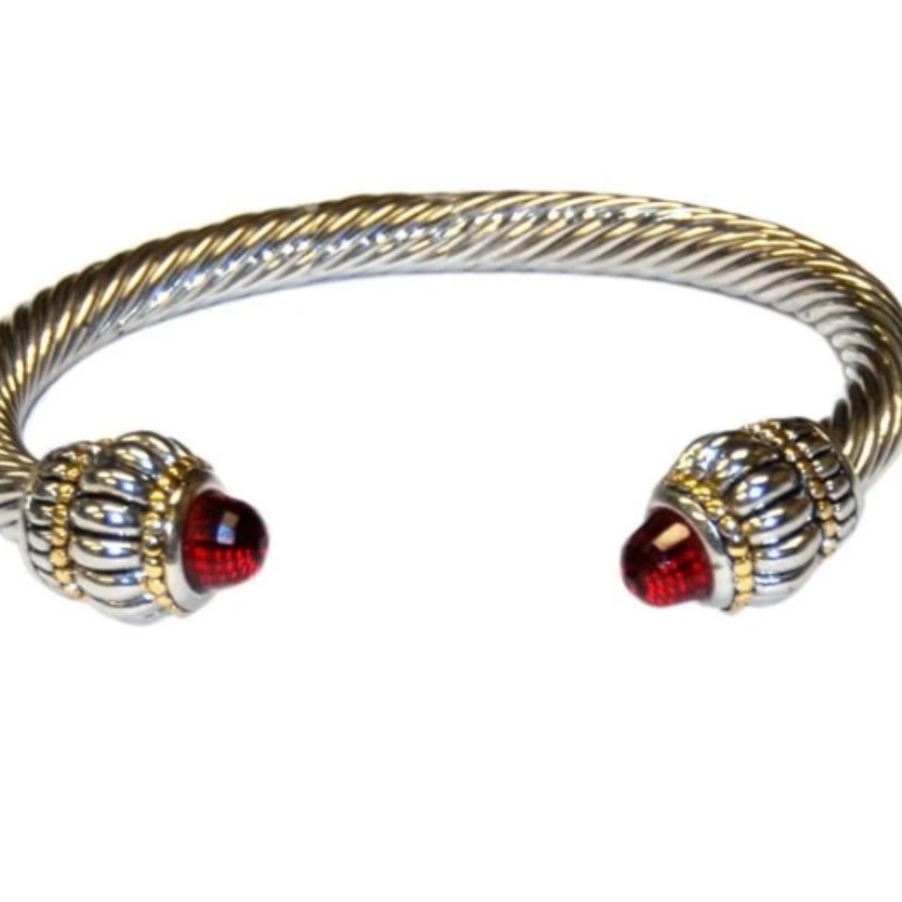 Ruby Stone Cable Bracelet Silver with Gold Accents